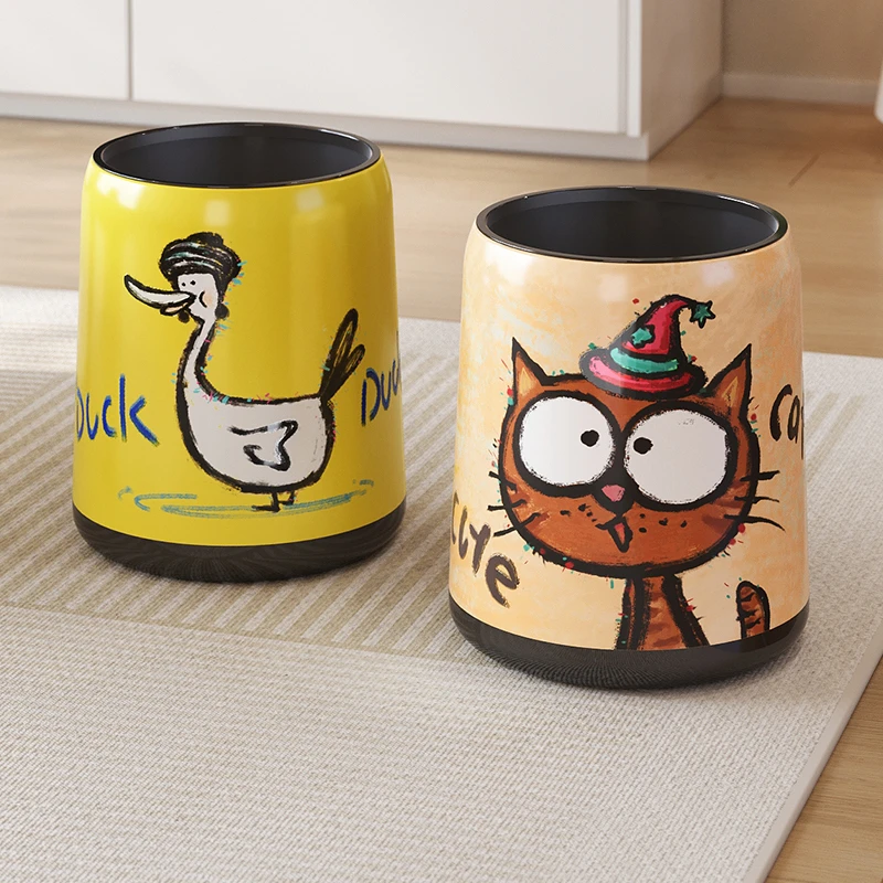 美世达创意插画垃圾桶家用高颜值卡通卫生间桶客厅卧室大容量纸篓