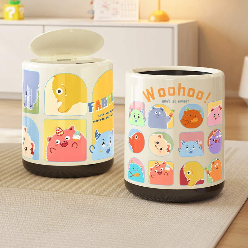 美世达多巴胺垃圾桶家用客厅高颜值卡通可爱怪兽卧室大号带盖纸篓