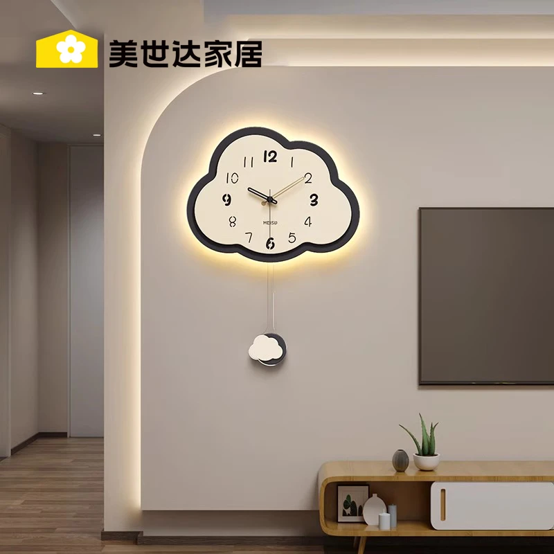 美世达云朵钟表客厅家用挂钟卧室现代简约奶油风钟表静音创意时钟