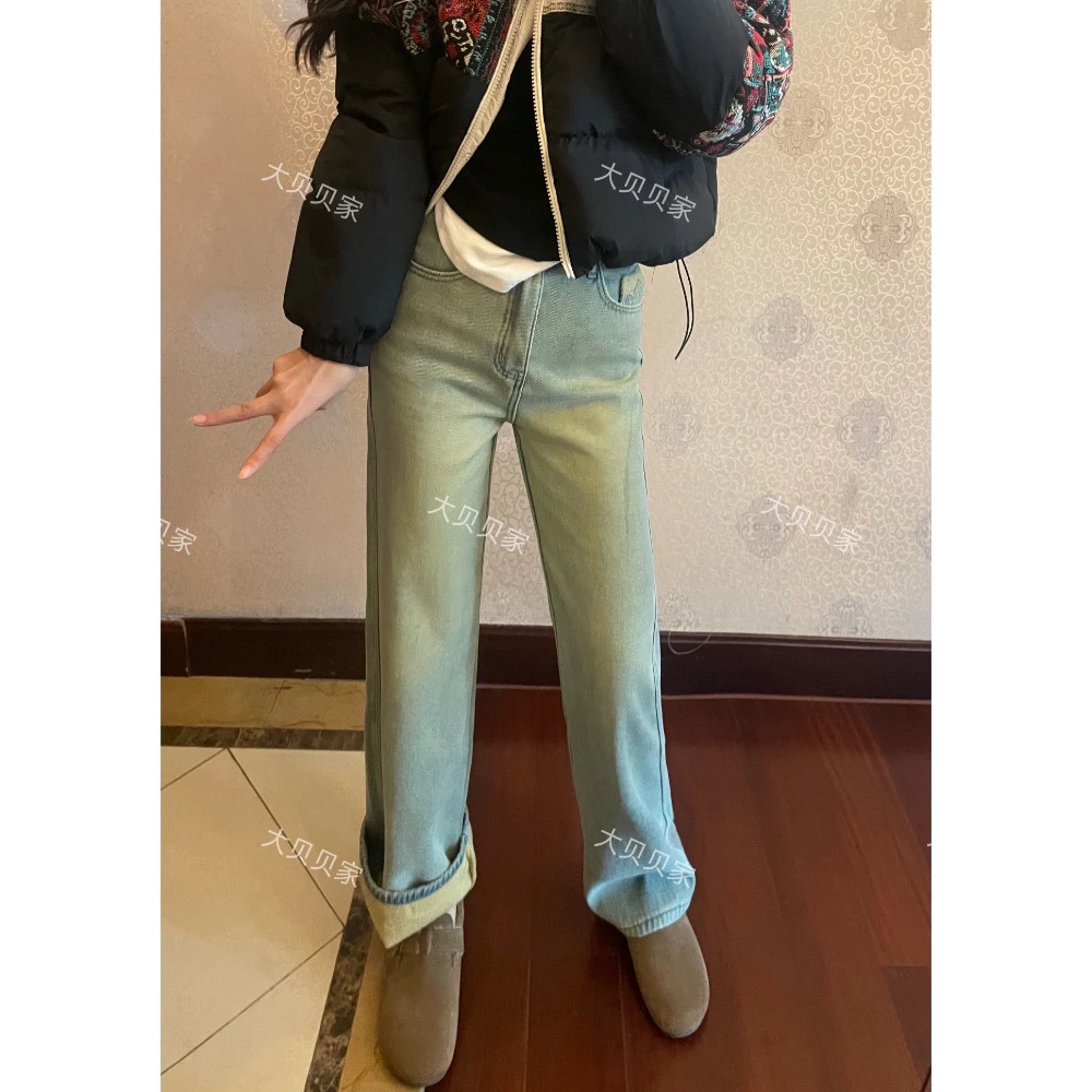 加绒加厚显瘦百搭直筒拖地牛仔裤99206