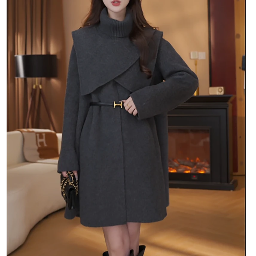 小巴黎冬季大衣中长款修身显瘦时髦两件套（送腰带）u