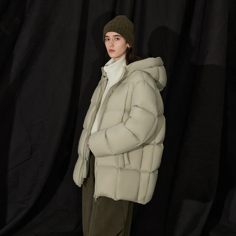 半圆超轻保暖尼龙[文艺]2025冬带帽方格绗线羽绒服D24404618