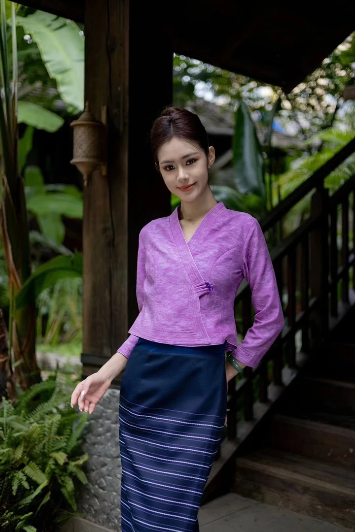 玉家人曼蔷民族服饰紫罗兰显白改良日常傣装