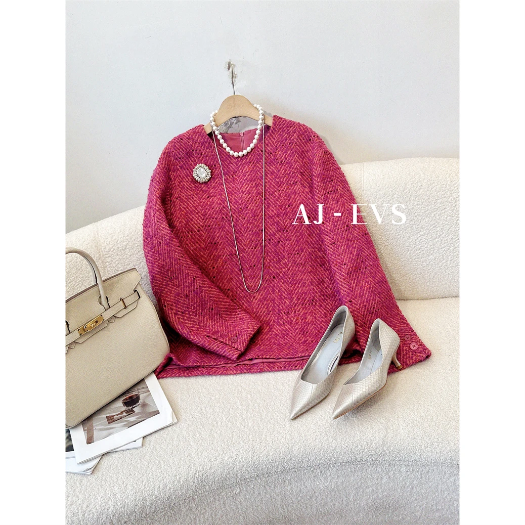 AJ - EVS【一笑倾城· 优雅气质小香风全羊毛上衣】洋气时尚百搭