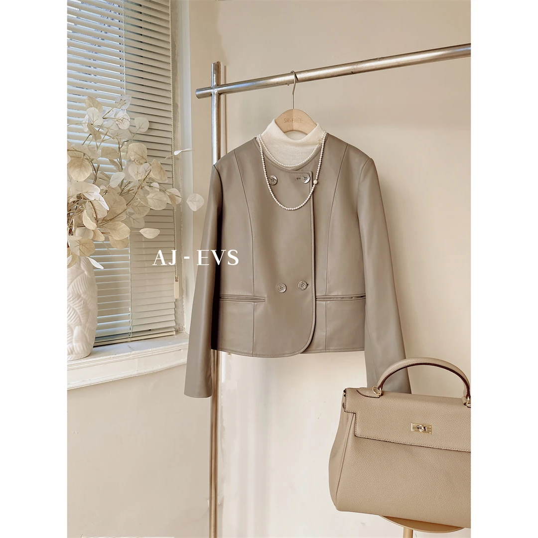 AJ-EVS【新西兰进口baby小羊皮皮衣外套皮衣女外套显瘦短款】