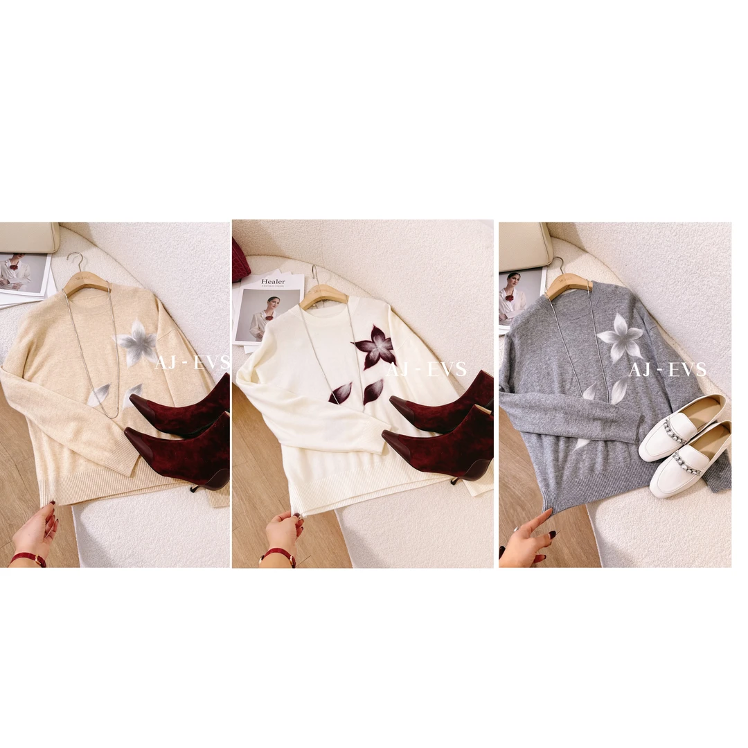 AJ - EVS【一枝独秀·手工拉毛立体花羊绒羊毛毛衣】