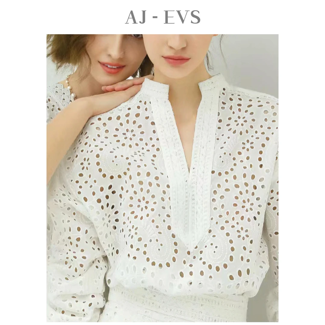 AJ-EVS【法式风情·优雅镂空进口棉重工绣花夏季衬衫】