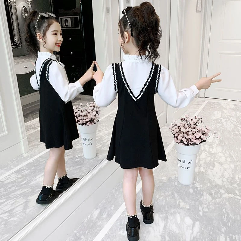 芭啦芭娜女童连衣裙2024新款秋装韩版儿童春秋款洋气小香风长袖女