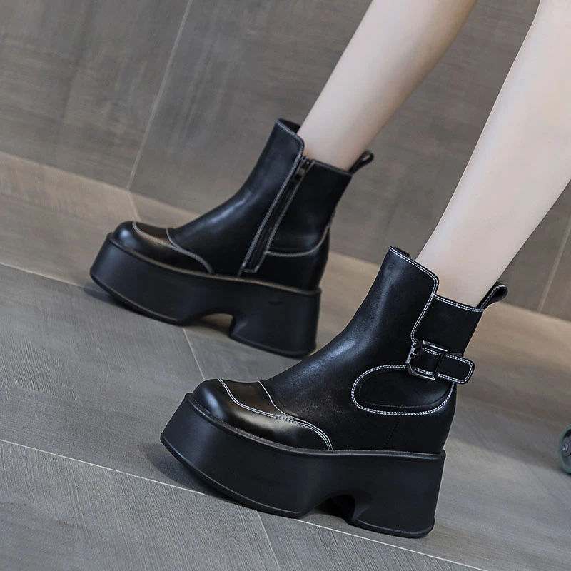 11cm超高跟马丁靴女英伦风真皮厚底2025年春秋款小个子内增高短靴