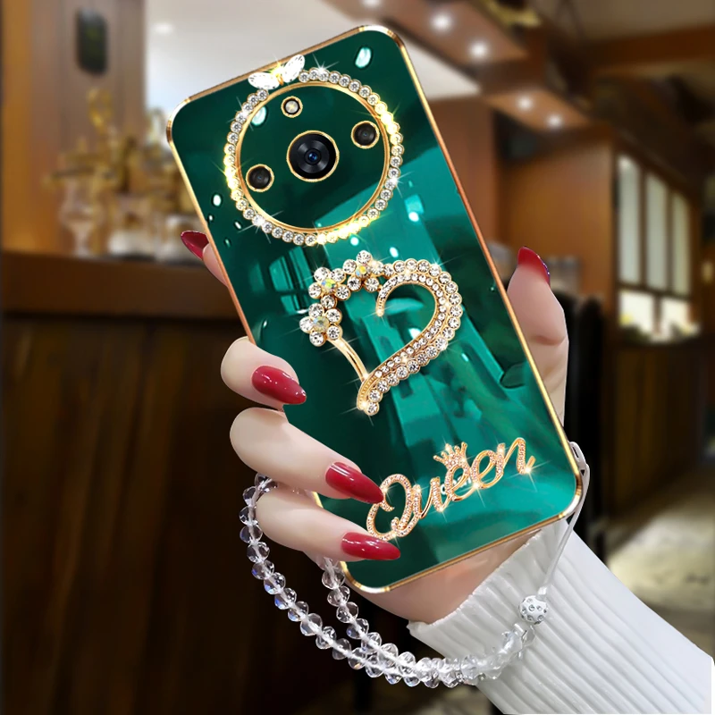 Realme11手机壳5G潮流电镀镶钻爱心真我11pro+防摔全包女款硅胶套