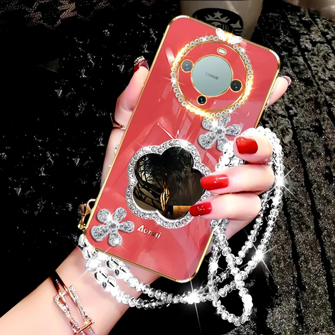 华为mate60Pro手机壳防摔直边化妆镜超薄ALN-AL00硅胶珠链轻奢5GB