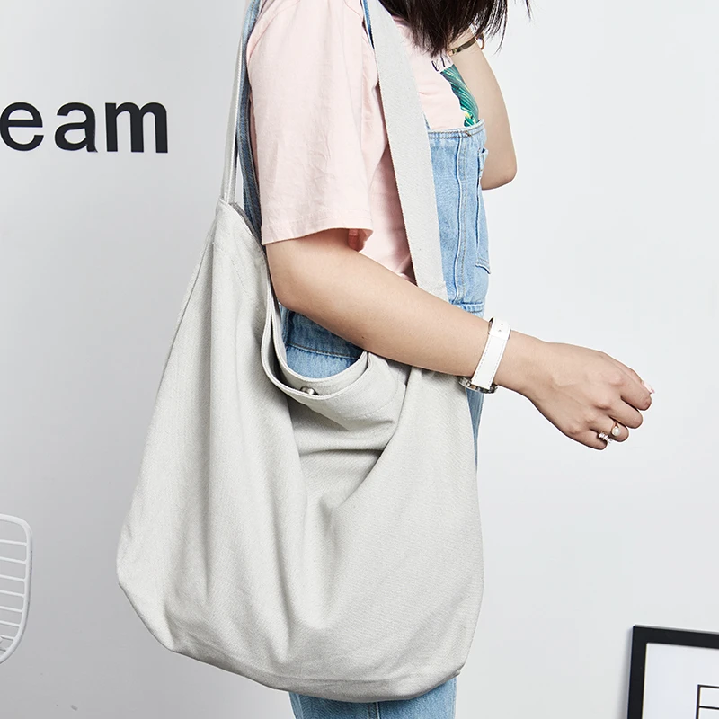 日韩新款文艺托特包袋简约百搭斜挎包纯棉帆布包女学生上课单肩包