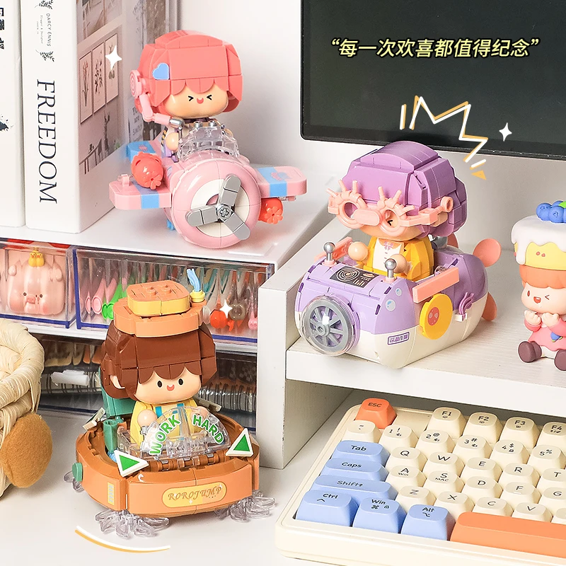 费米肉肉酱载具积木拼装可爱潮玩摆件桌面模玩周边玩具女生礼物