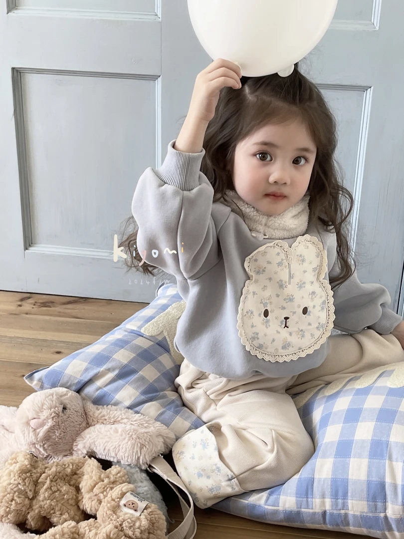 KKAA深秋韩系加绒碎花贴布套装