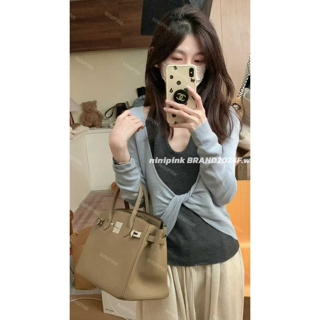 庄不腻秋冬新款【回头率】气质撞色挂脖假两件针织衫女显瘦上衣4580