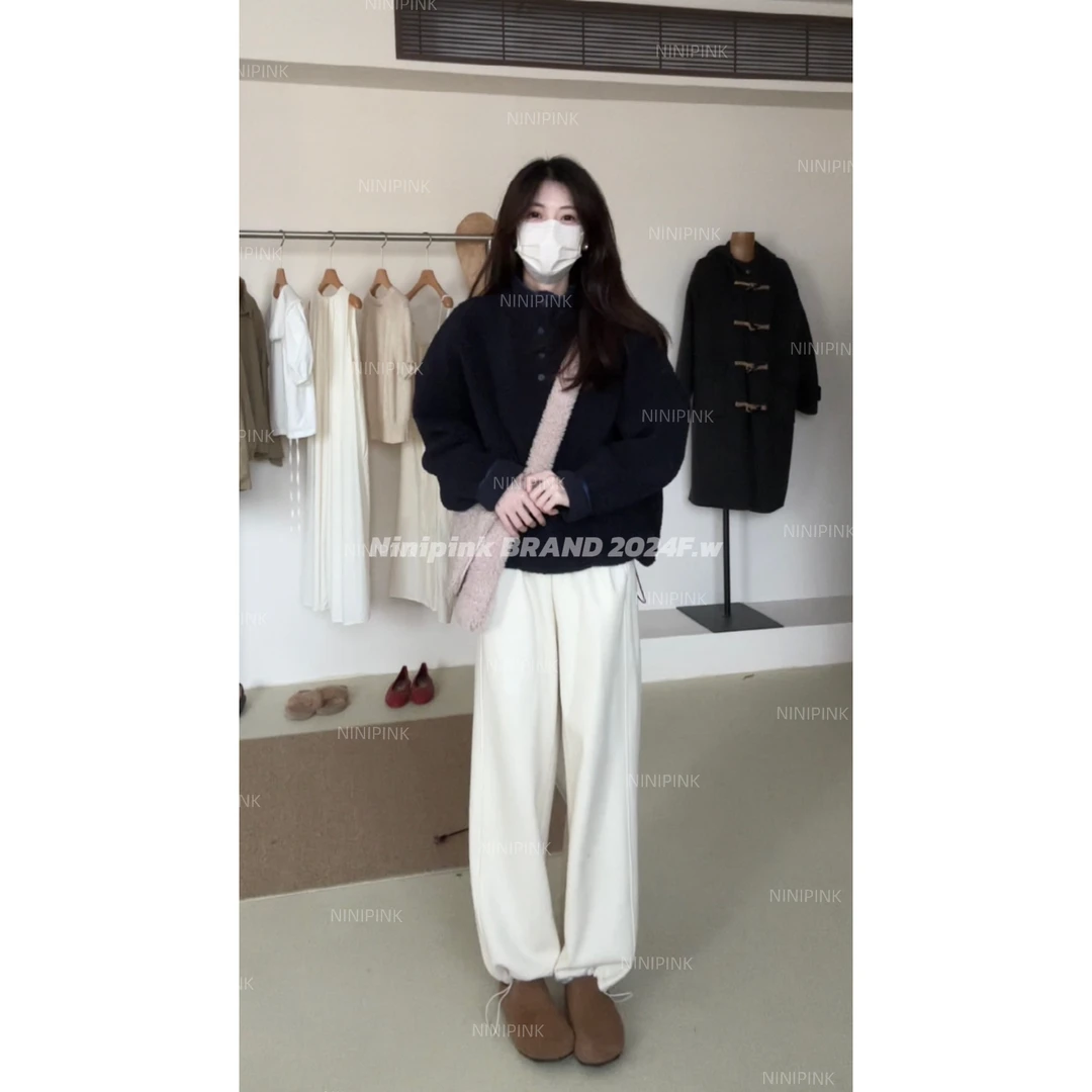 庄不腻秋冬新款【懒懒裤】百搭垂感休闲阔腿裤女显瘦束脚直筒裤7784