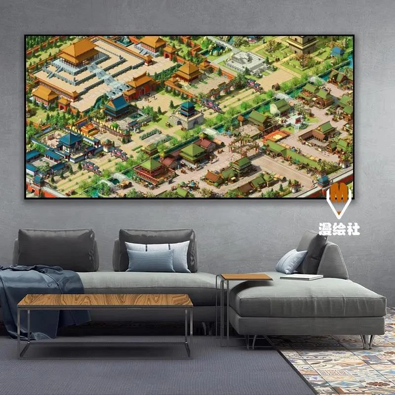 梦幻西游地图风景装饰画客厅沙发背景墙挂画网咖电竞酒店墙面壁画