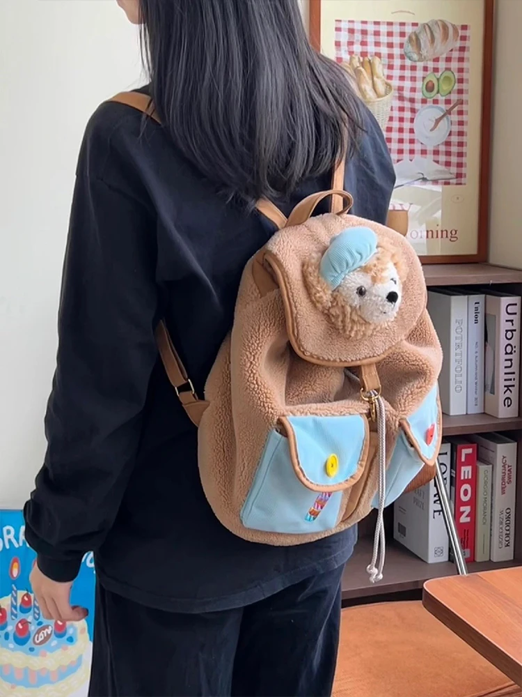 2024雪莉玫女士包包春季新款达菲熊单肩包少女可爱毛绒书包双肩包