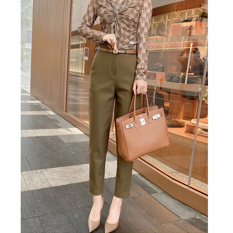 2023秋季洋气高腰直筒裤时尚九分裤宽松显瘦百搭休闲西装裤子女