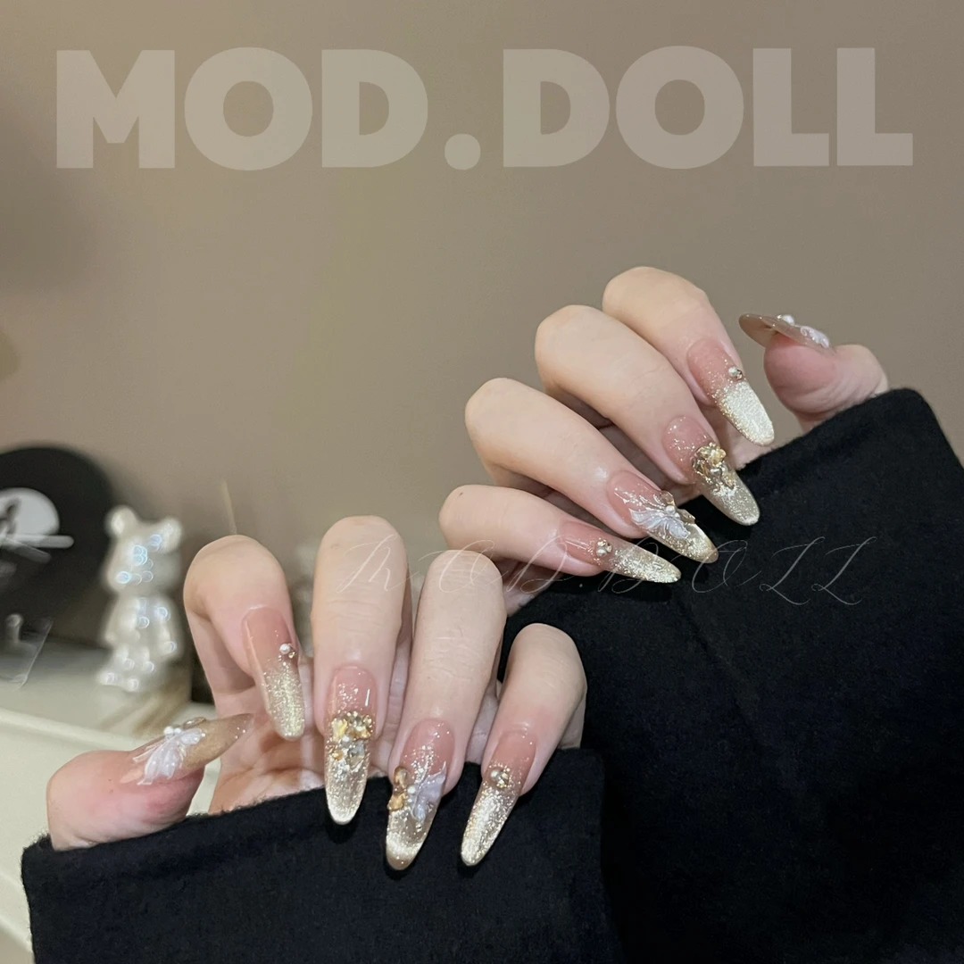 【纸醉金迷】香槟金猫眼蝴蝶显白纯手工穿戴甲