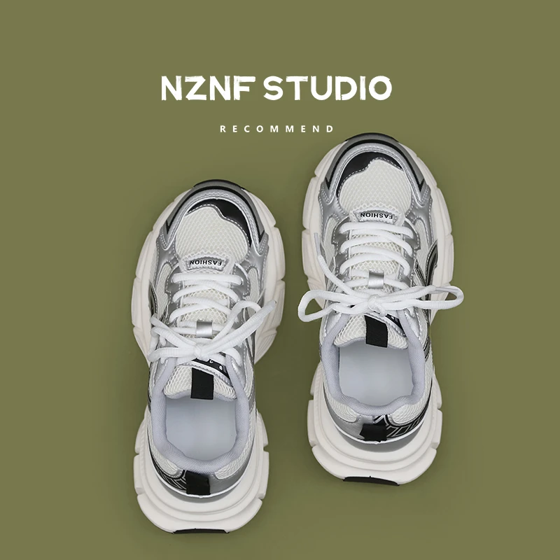 南在南方运动鞋女2024年秋季新款网面透气时尚简约百搭厚底老爹鞋