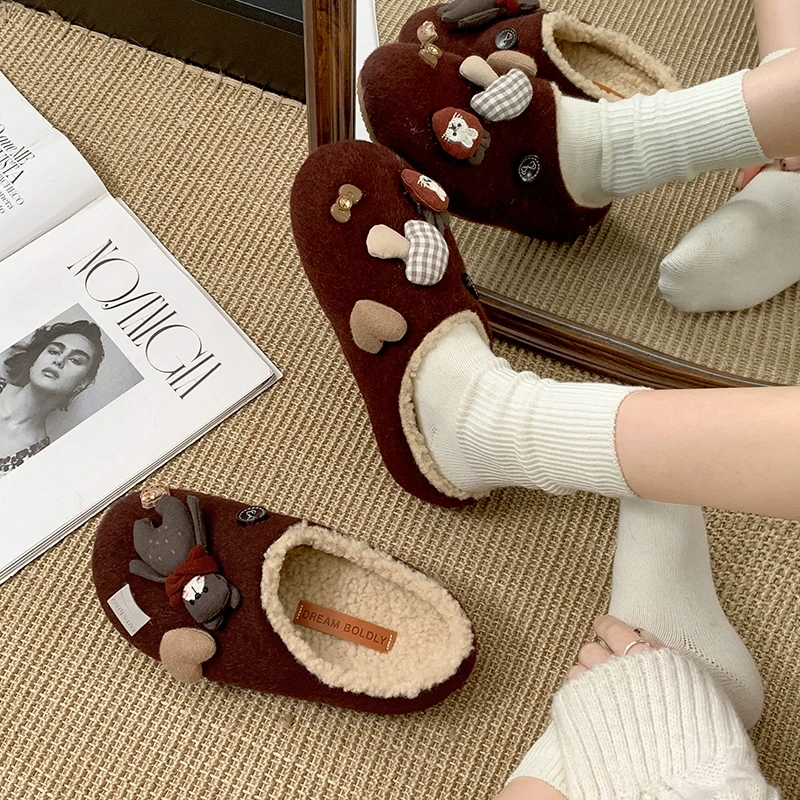 南在南方可爱平底毛毛拖鞋女外穿2024新款冬季加绒保暖勃肯包头拖