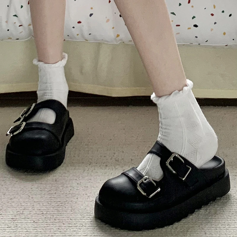 南在南方黑色厚底包头拖鞋女2025新款春秋百搭裙子网红小皮鞋半拖