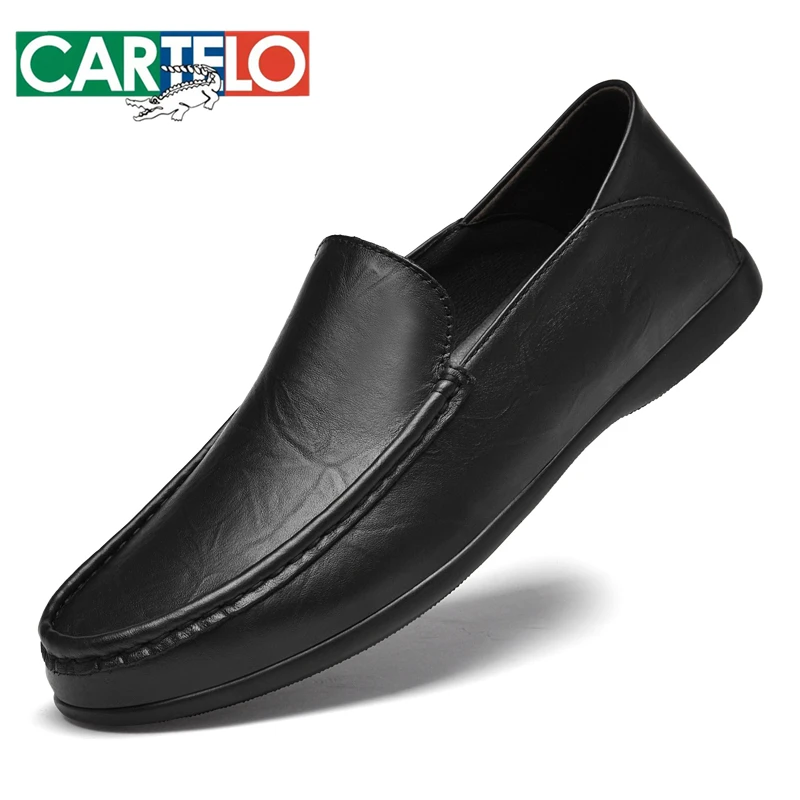 CARTELO/卡帝乐鳄鱼休闲男皮鞋真皮透气时尚百搭软底一脚蹬驾车鞋
