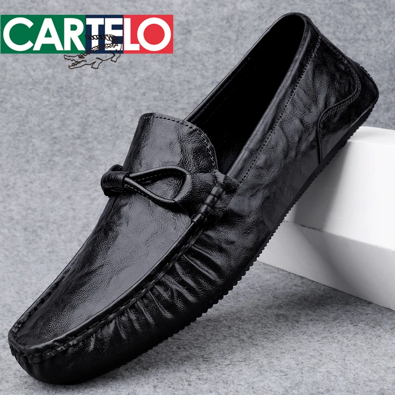 CARTELO/卡帝乐鳄鱼男鞋透气软底男士真皮豆豆鞋时尚潮流驾车鞋男