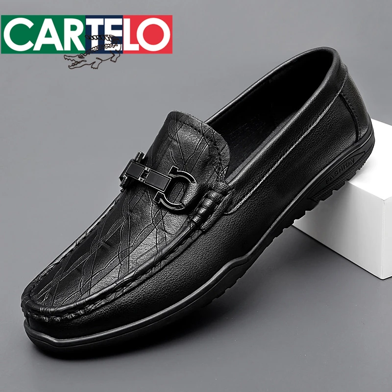 CARTELO/卡帝乐鳄鱼男鞋新款男士休闲豆豆皮鞋真皮软底时尚百搭潮