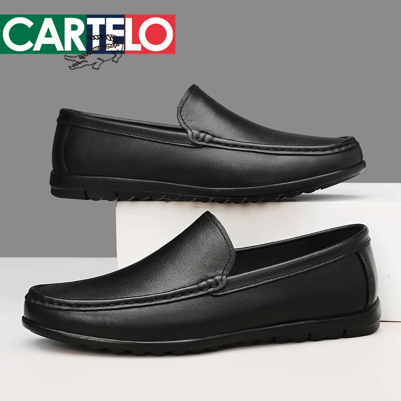 CARTELO/卡帝乐鳄鱼春季新款休闲皮鞋软底防滑真皮透气脚蹬豆豆鞋