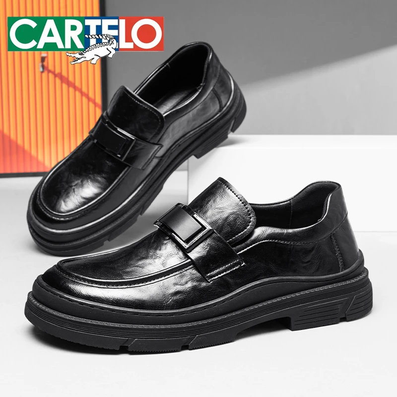 CARTELO/卡帝乐鳄鱼新款男士休闲皮鞋真皮透气软底商务百搭小皮鞋