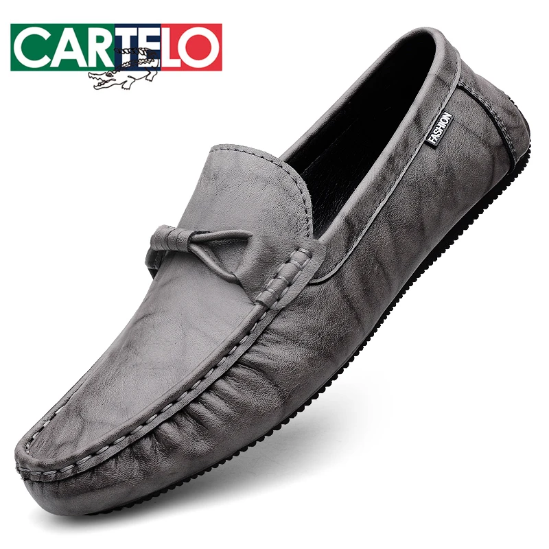 CARTELO/卡帝乐鳄鱼新款夏季透气男士豆豆鞋真皮软底驾车鞋一脚蹬