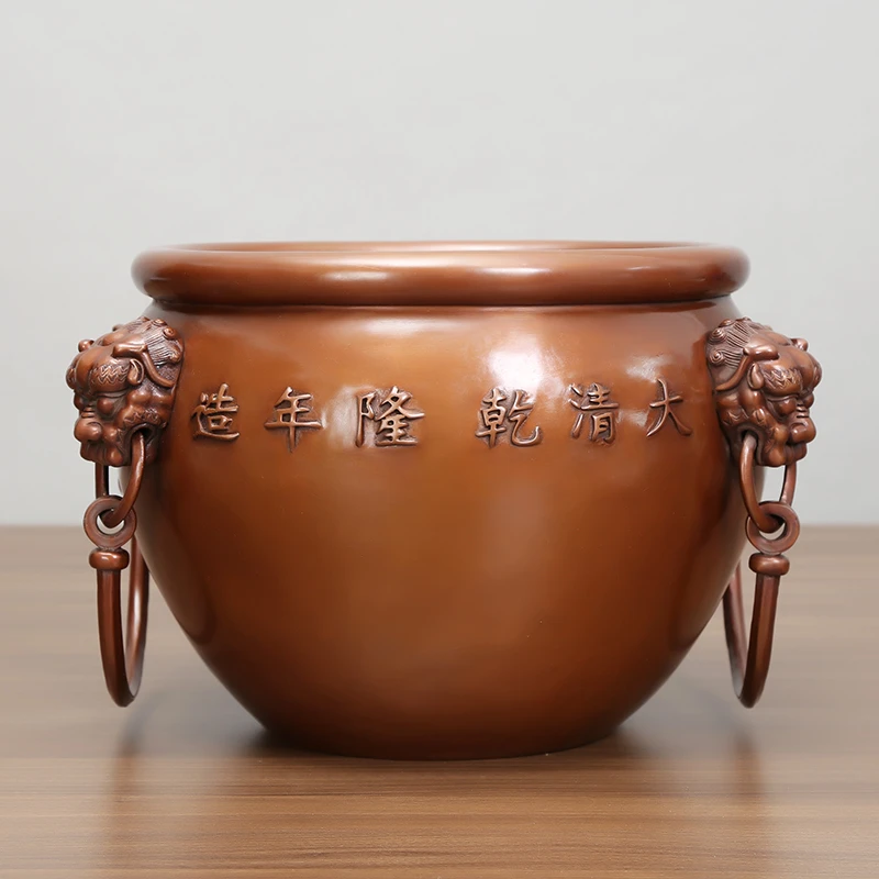 紫铜故宫狮子缸摆件全铜大号特大号纯铜缸客厅办公室大厅中式摆设