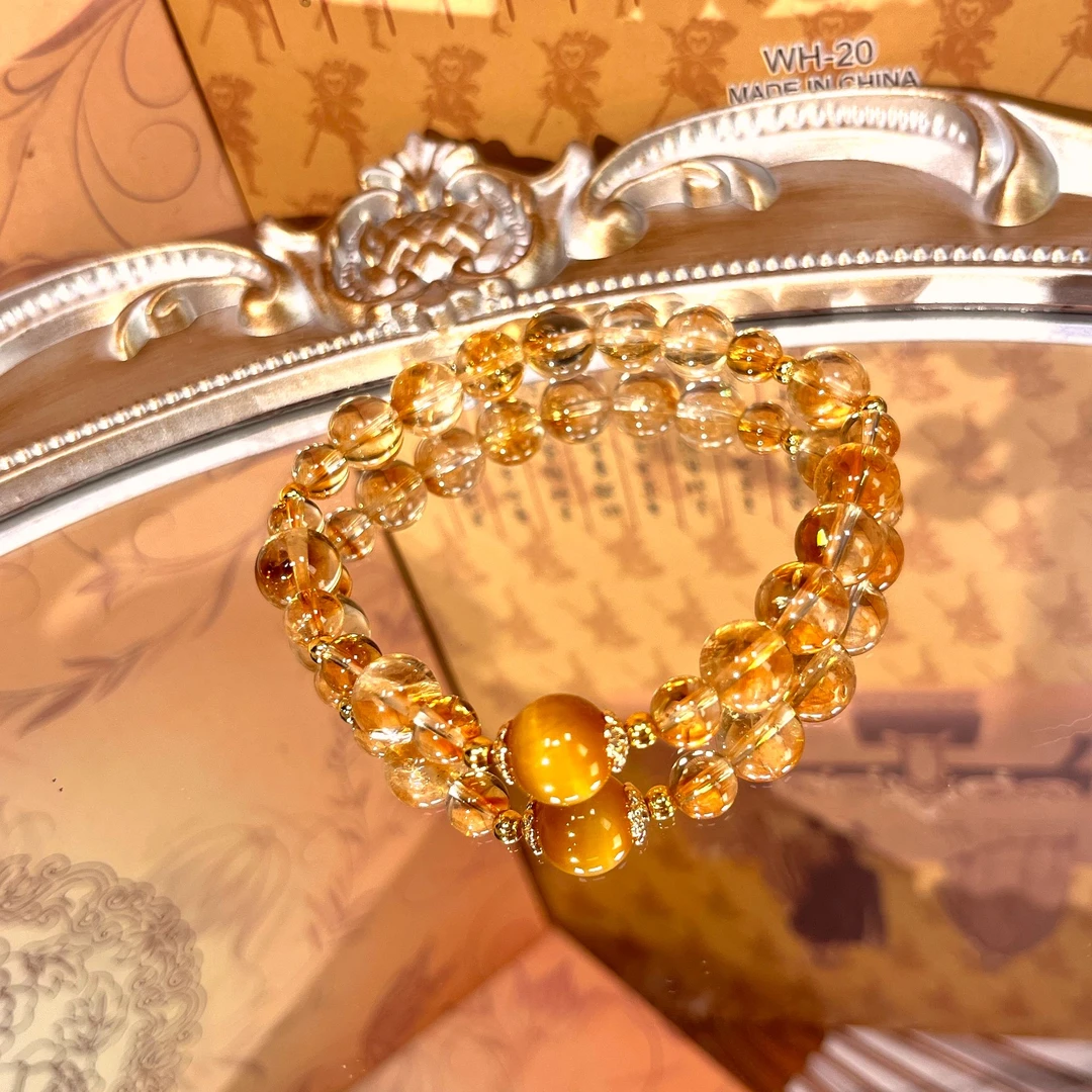 【晚澄】天然黄水晶搭配金虎眼轻奢百搭小众手串