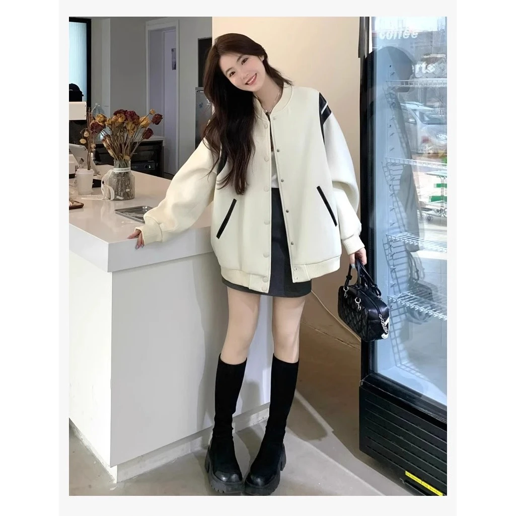 春秋白色棒球服入秋款初春外套女2025新款春季美式厚秋冬穿搭上衣