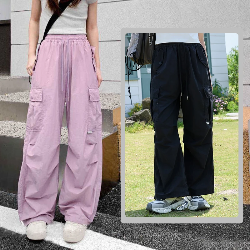 夏季薄款女童工装裤2025时尚百搭宽松初中生洋气显瘦中大童裤子