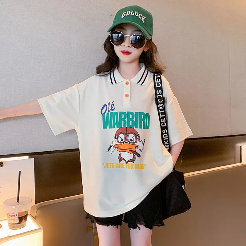 女童夏季polo衫2024新款中大童洋气休闲儿童韩版宽松薄款百搭T恤