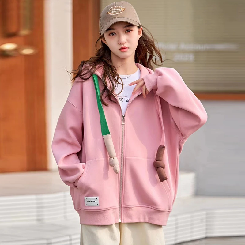 青少年外套2024新款春秋宽松时髦韩版洋气休闲长袖连帽上衣网红