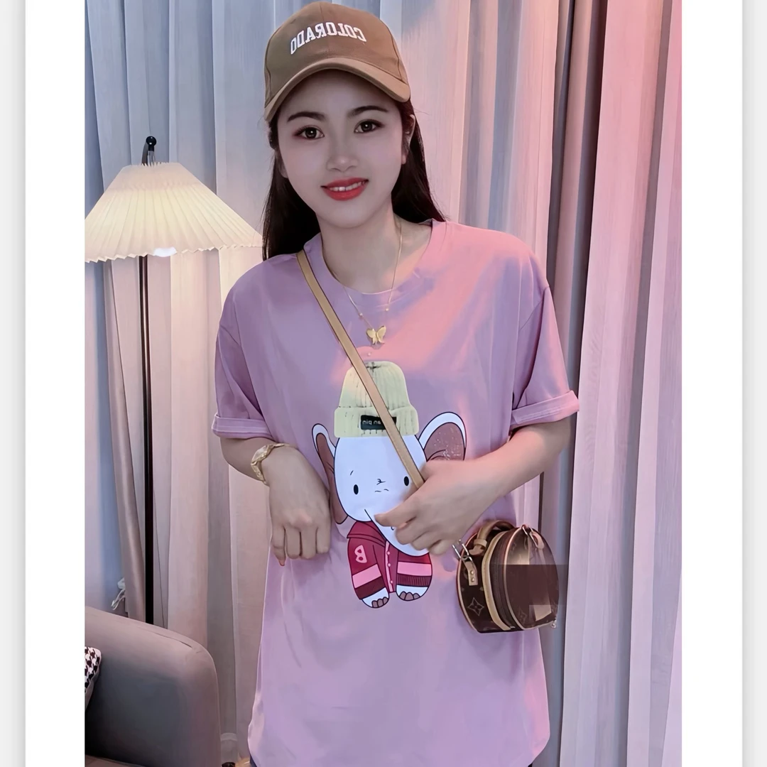 034李小姐家帽子卡通中长款T恤