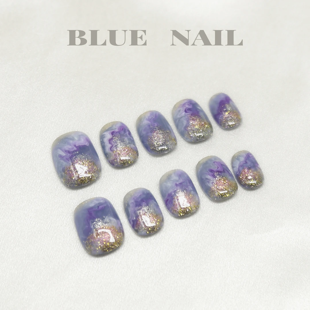 【紫霞】蓝珊手工穿戴甲可反复穿戴紫色晕染意境气质简约显白设计