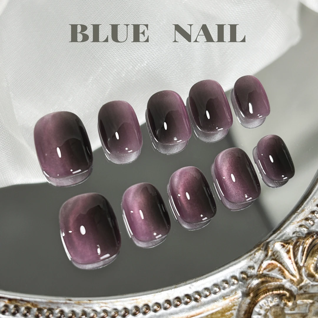 【暗夜紫】蓝珊手工穿戴甲ins风暗紫色甜酷辣妹简约个性猫眼显白