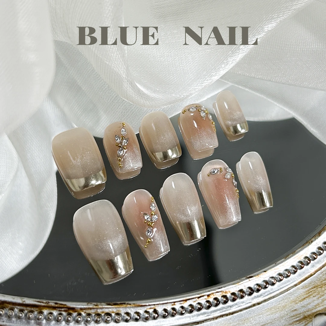 【梦巴黎】蓝珊手工穿戴甲福利款精致华丽晚宴风法式碎钻优雅气质款