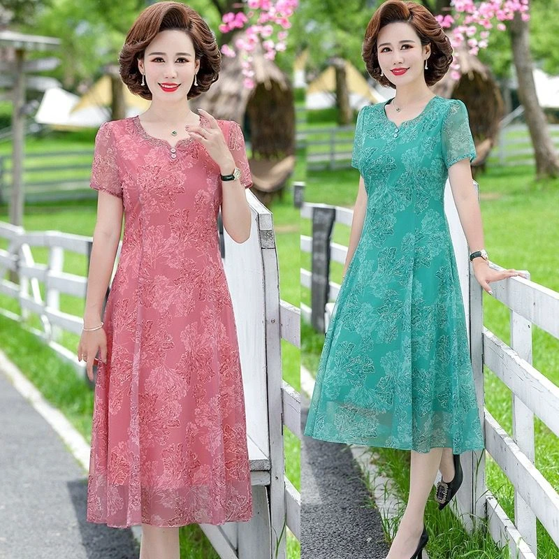 2024年夏季新款时尚气质显瘦遮肉短袖碎花连衣裙13B19