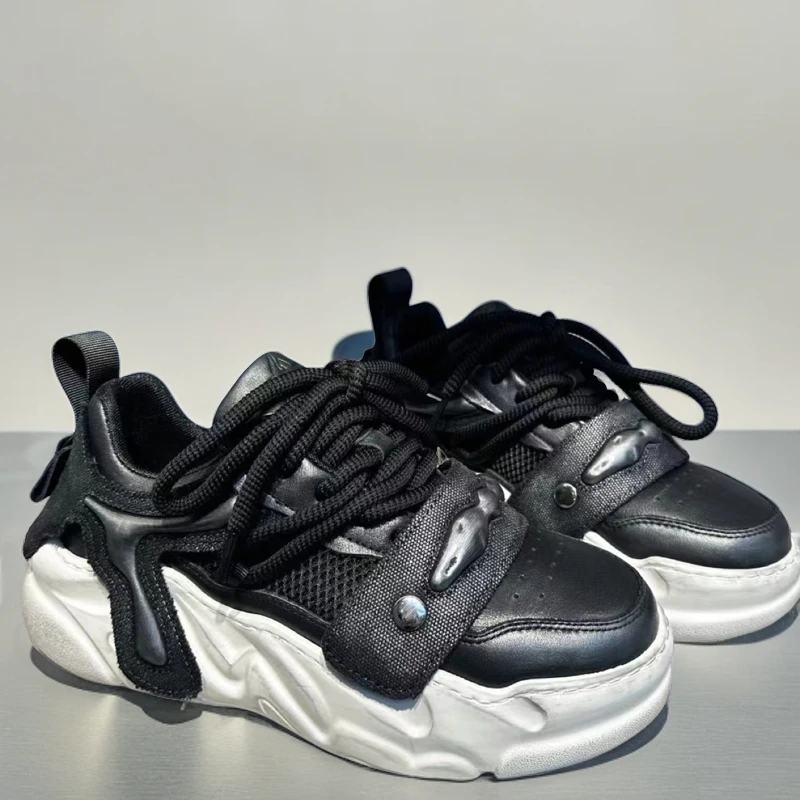 男鞋2024春夏新款小众设计潮牌原创复古擦色厚底老爹鞋透气运动鞋