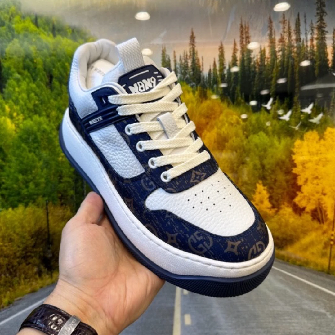 欧洲站男鞋2024春季新款牛皮时尚轻奢拼色潮鞋超轻厚底舒适潮板鞋