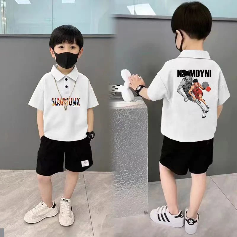 男童翻领polo衫套装2024夏款新款休闲韩版帅气半袖中大童男孩套装