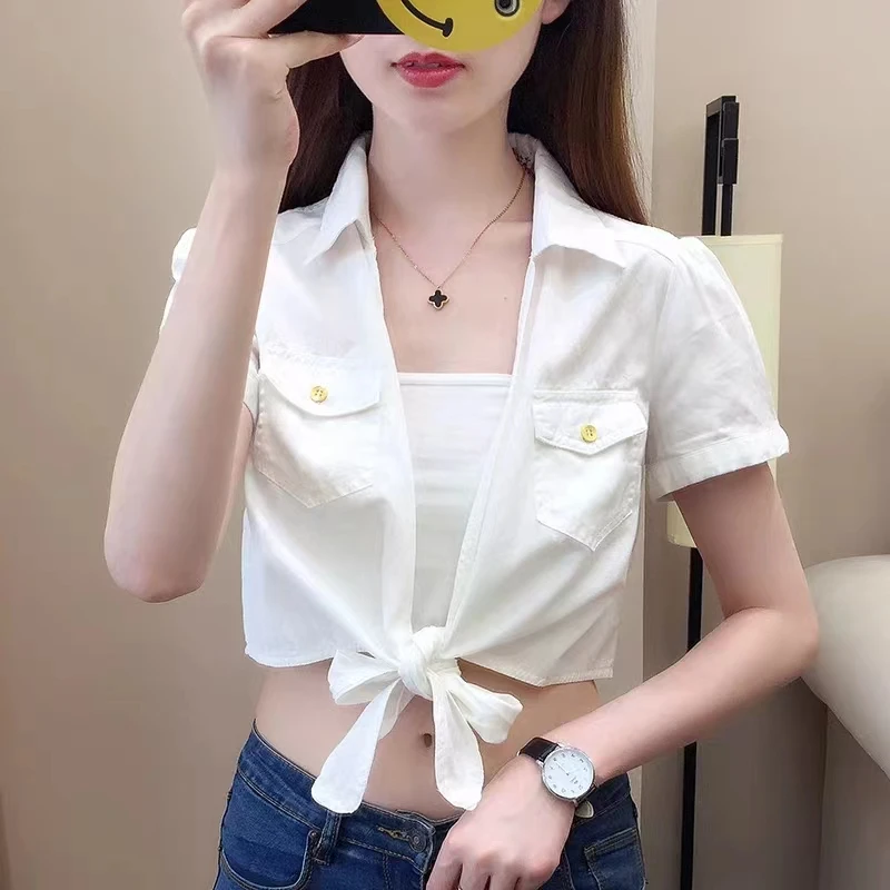 新款短外套百搭洋气系带蝴蝶结衬衫休闲气质0338