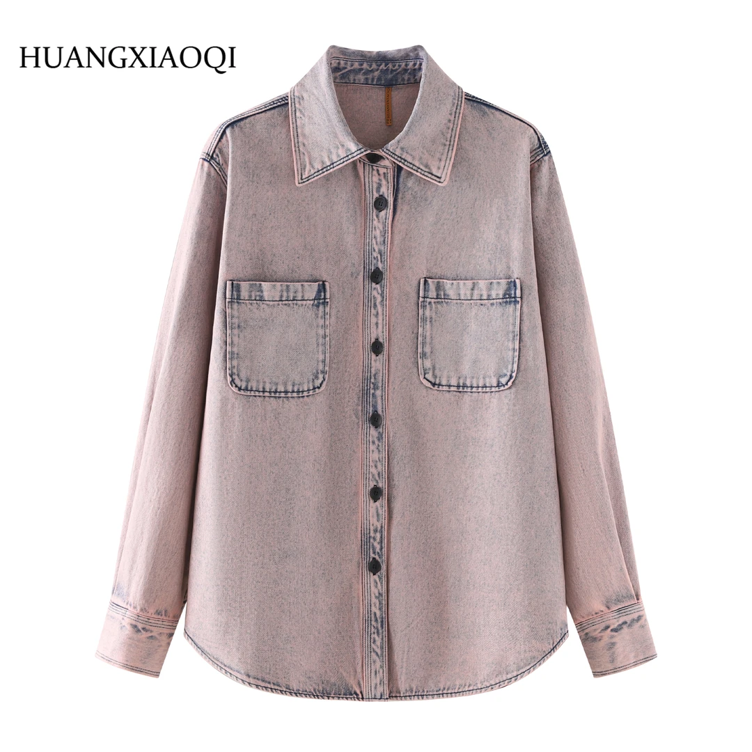 Huangxiaoqi Cowboy【红粉佳人】春秋时尚牛仔衬衫宽松大码外套8810