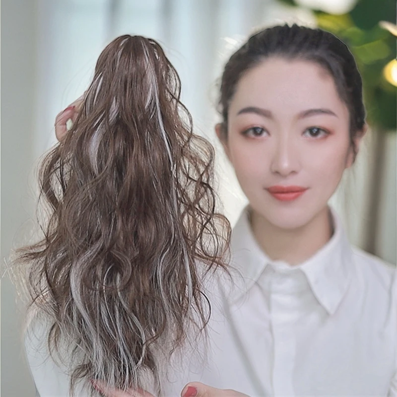 皮皮假发挑染马尾-水波纹35cm仿真人发丝